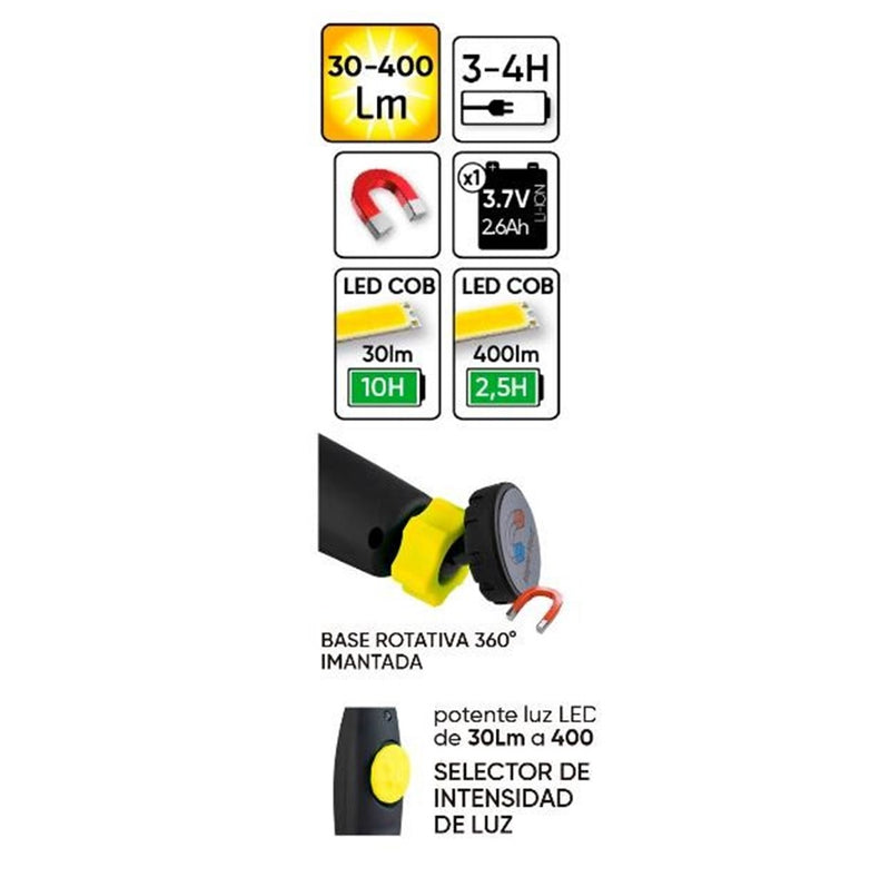 Gambiarra de Inspecção Recarregável 30-400 Lm COB LED HQ