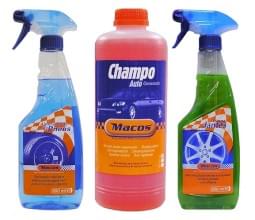 Pack Limpeza Exterior - Abrilhantador Pneus 500 ml, Limpa Jantes 500 ml e Shampoo 1 litro